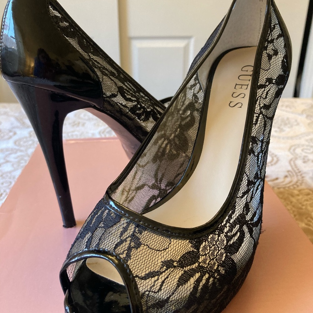 Black lace heels by guess